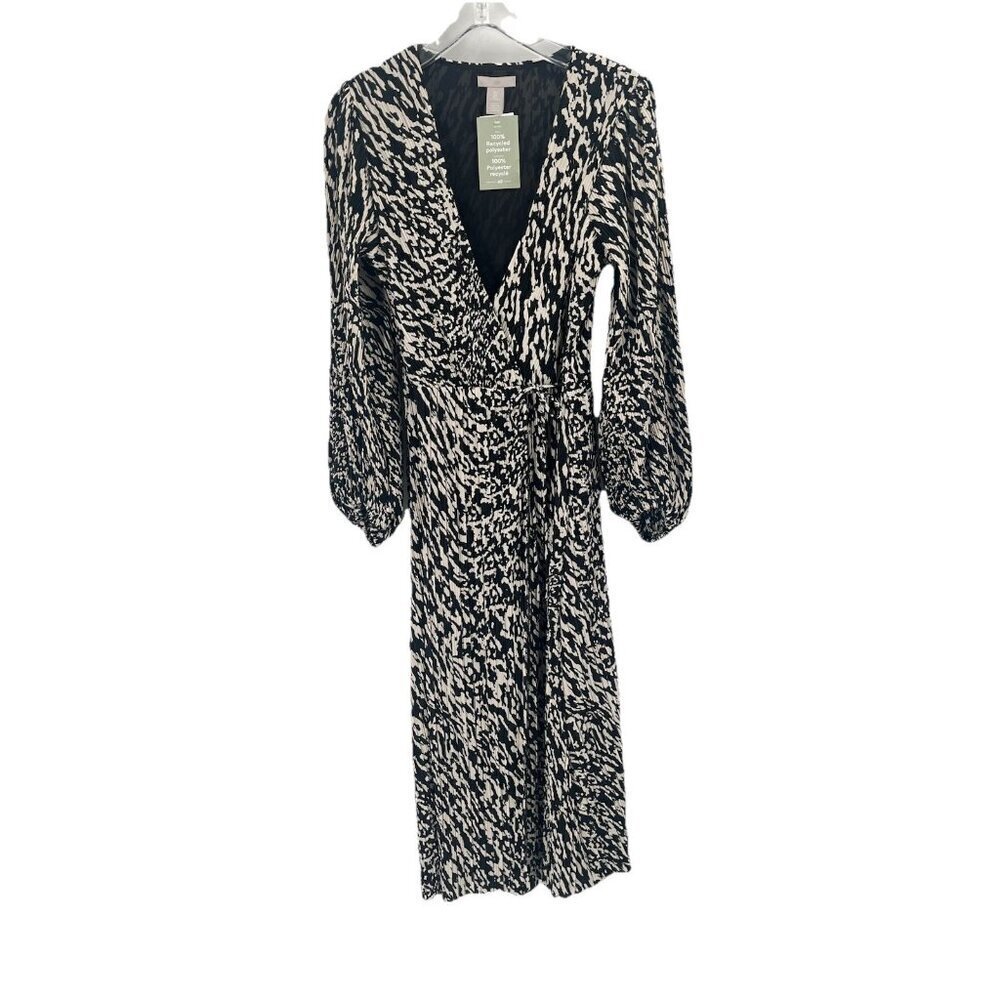 H&M Long Sleeve Maxi Wrap Dress Tan Black Sz Medium NWT